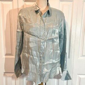 NWT Nasty Gal shiny soft light weight button up collared top